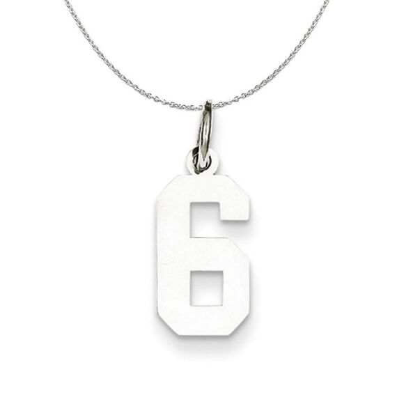 Silver, Athletic Collection Medium Polished Number 6 Necklace - 24 In - Picture 1 of 8